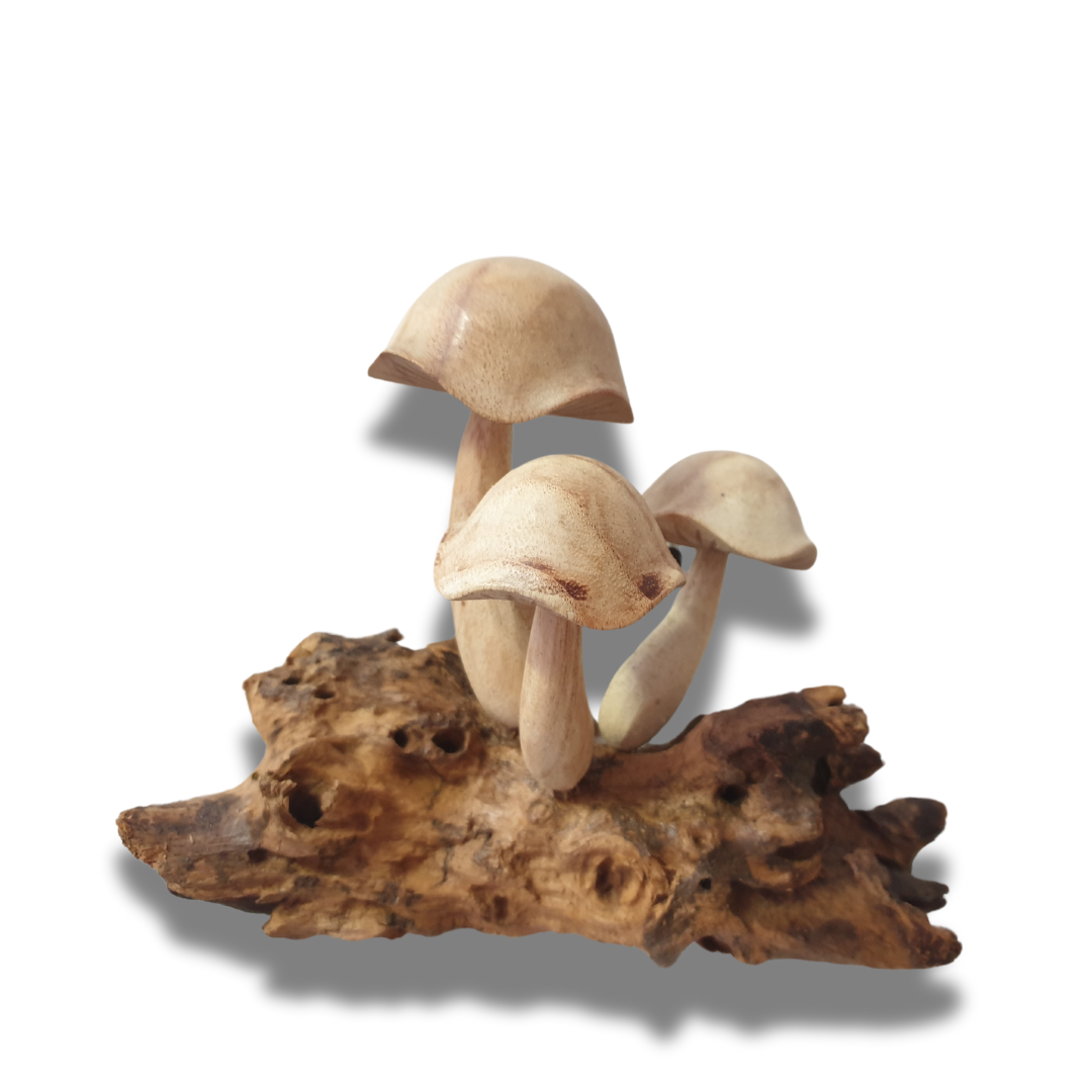 Wooden Mushrooms Carving 3 Stool Design style 1