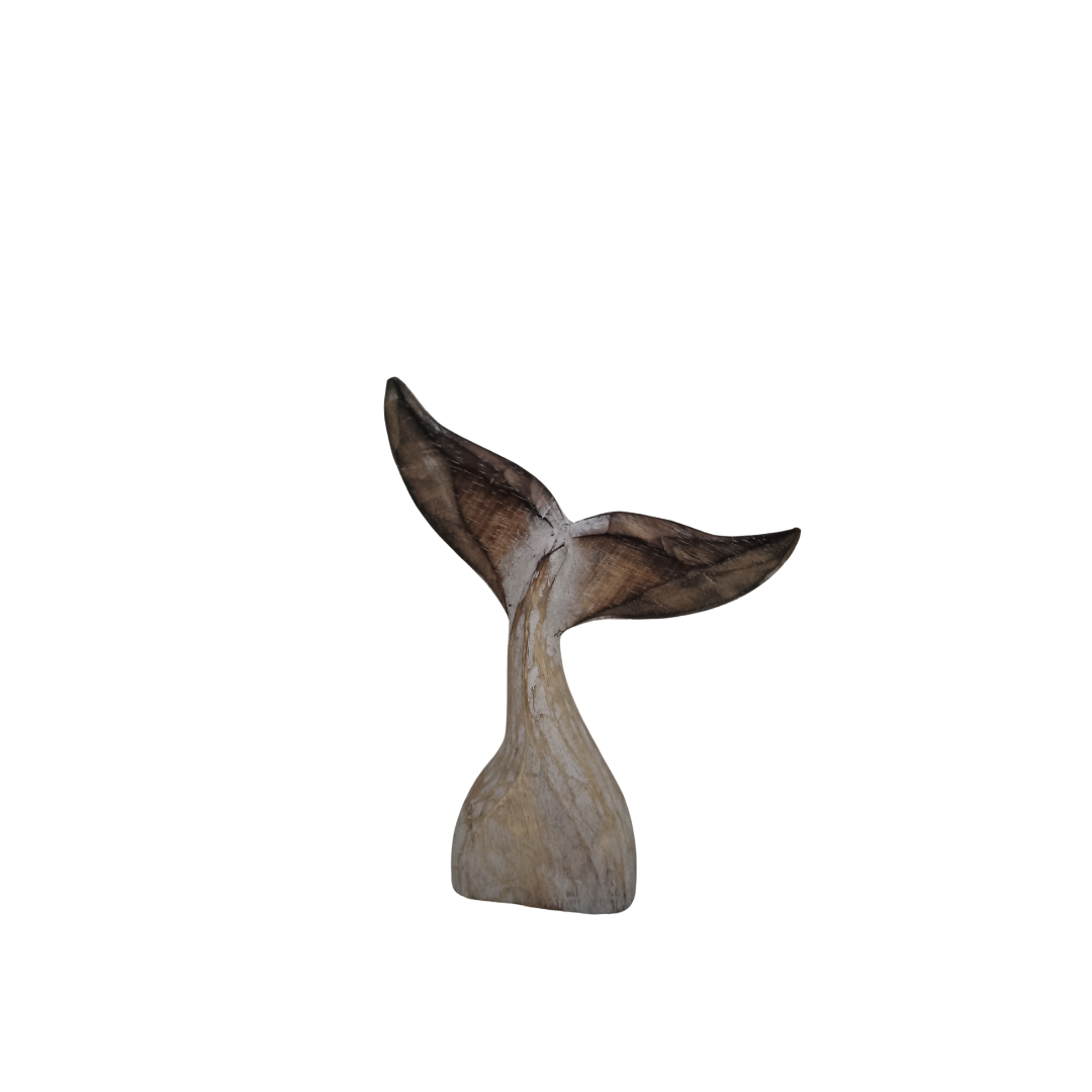 small wooden whale tails tones brown rustic finish 