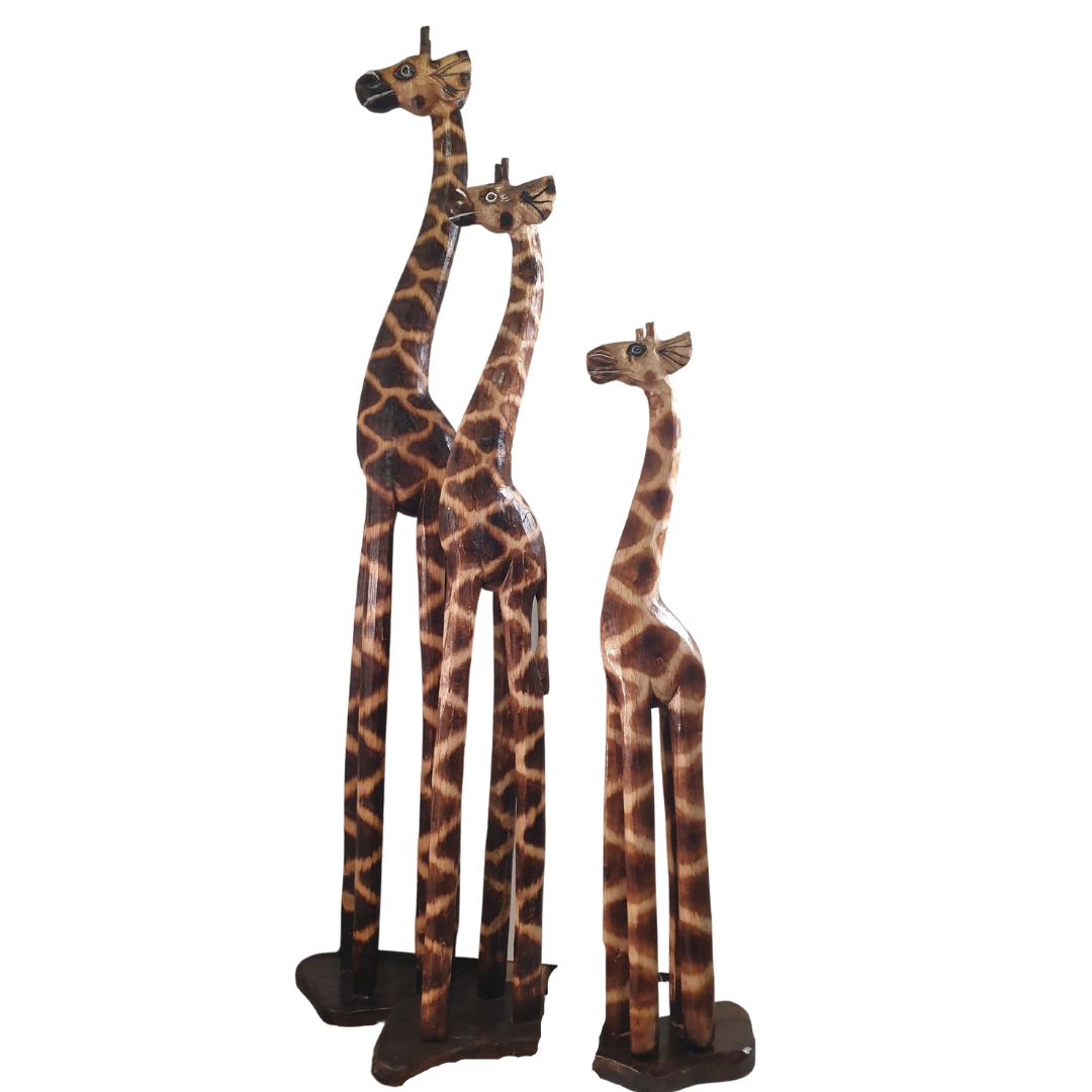 wooden giraffe statues set of 3 small medium and large 