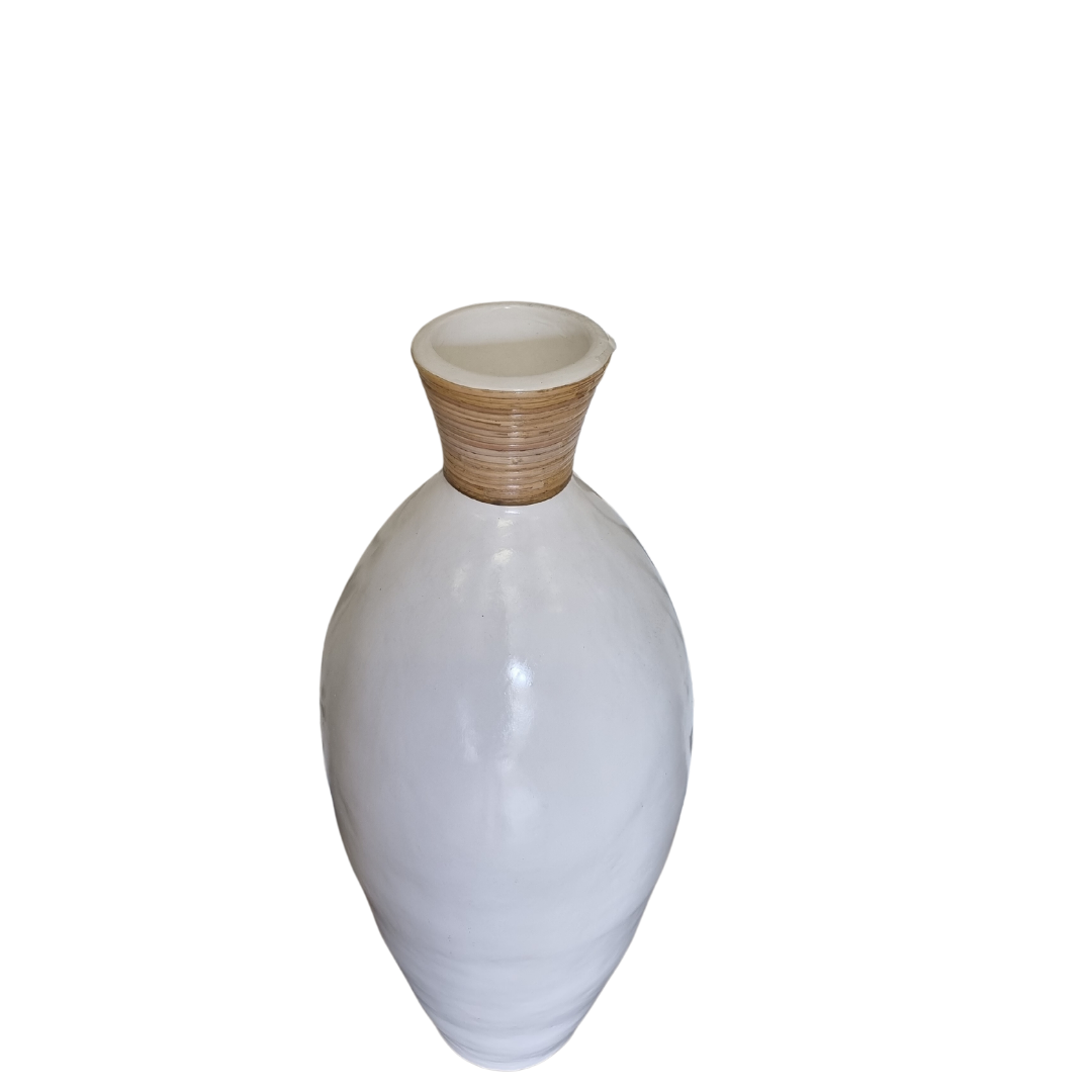 Large Terracotta Vase with Rattan Accents