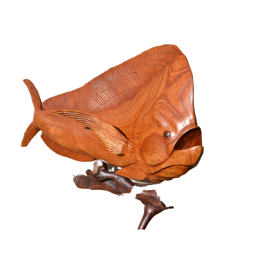 Front view Mahi Mahi Wooden Fish Carving