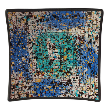 Splash Mosaic Bowl Decor viewed from above, showing its square tiled pattern and multicoloured splashes.
