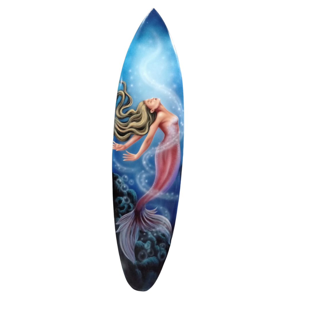 Surfboard Mermaid Wall Art – Ocean Theme Beach Home Decor