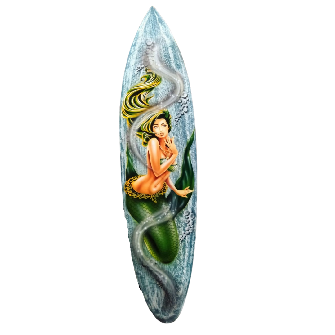 Surfboard Mermaid Wall Art – Ocean Theme Beach Home Decor
