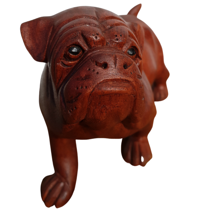 Wooden Bull Dog Carving 